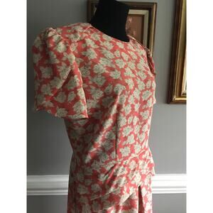 Vintage “David Rose” brand Salmon Pink with Beige Floral Pattern (SZ 14)